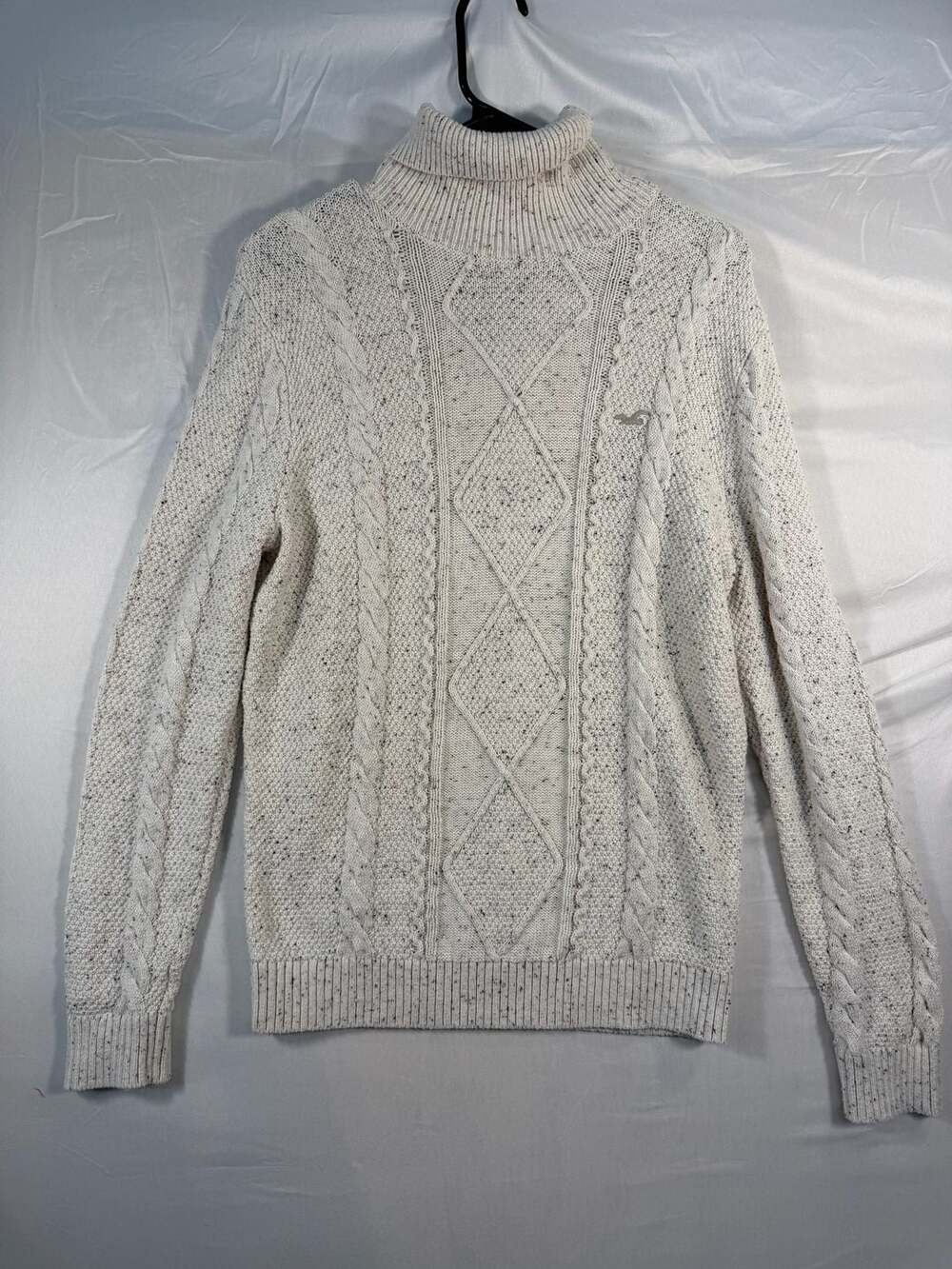 Hollister Turtleneck Cable Knit Sweater Size M Cream Flecked